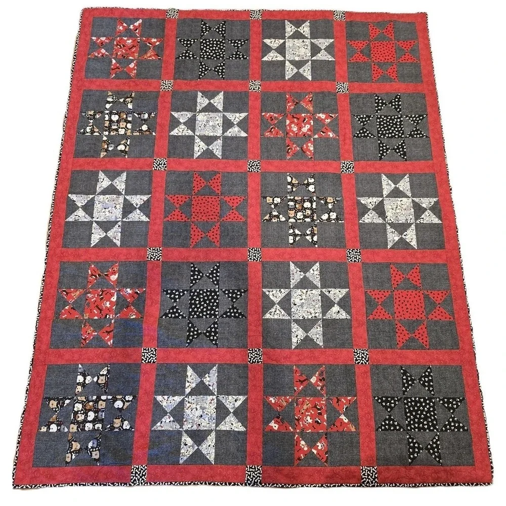 Handmade Dog Alphabet Quilt Henry Glass Novelty Dog Cotton Patchwork Star 69x55
